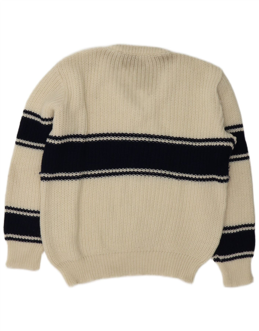 Vintage Mens V-Neck Jumper Sweater Large White Colourblock