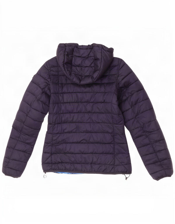 Napapijri Womens Hooded Padded Jacket UK 12 Medium Navy Blue Polyamide