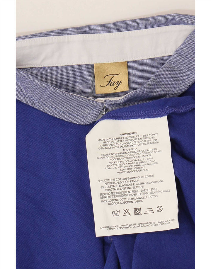 Fay Womens Polo Shirt UK 14 Large Blue Cotton