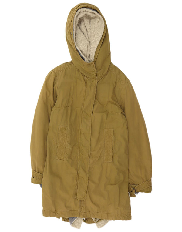 Vintage Sherpa Parkajakke med hætte til kvinder EU 40 Medium Khaki Bomuld