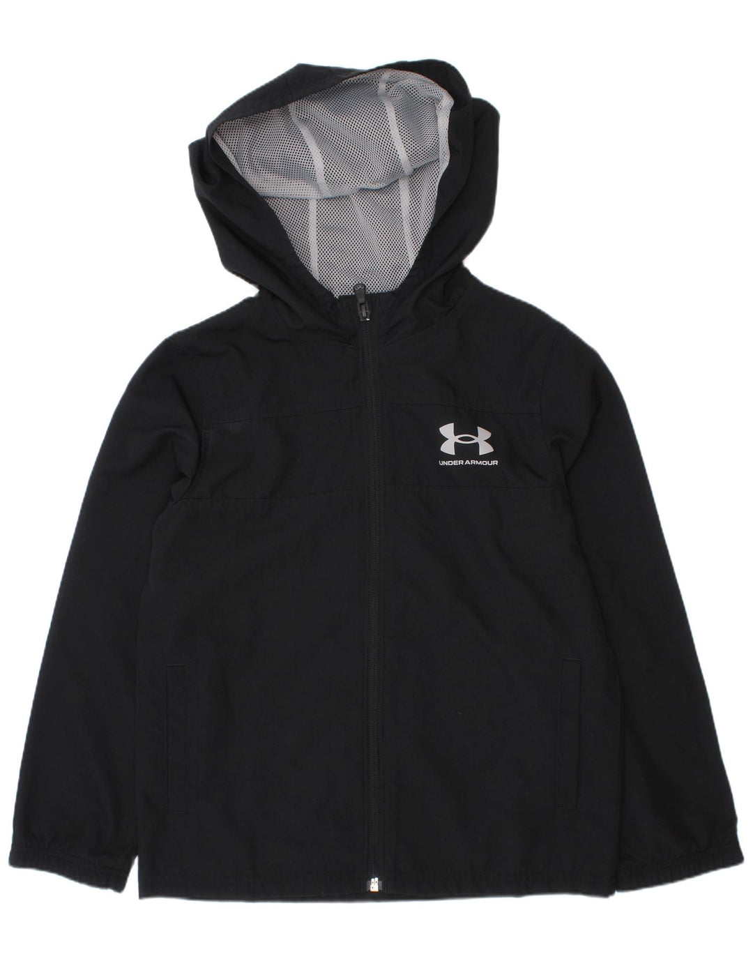 Jachetă de ploaie cu glugă Under Armour pentru băieți, 7-8 ani, mică, neagră