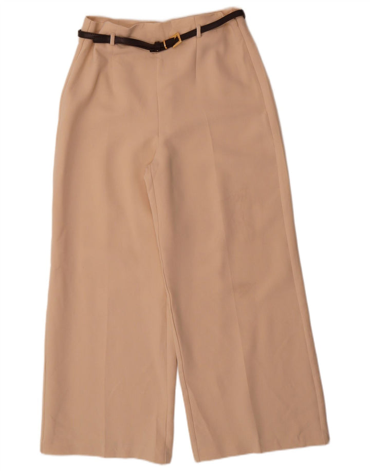 Zara Womens Wide Leg Cropped Trousers Small W26 L25 Beige Polyester