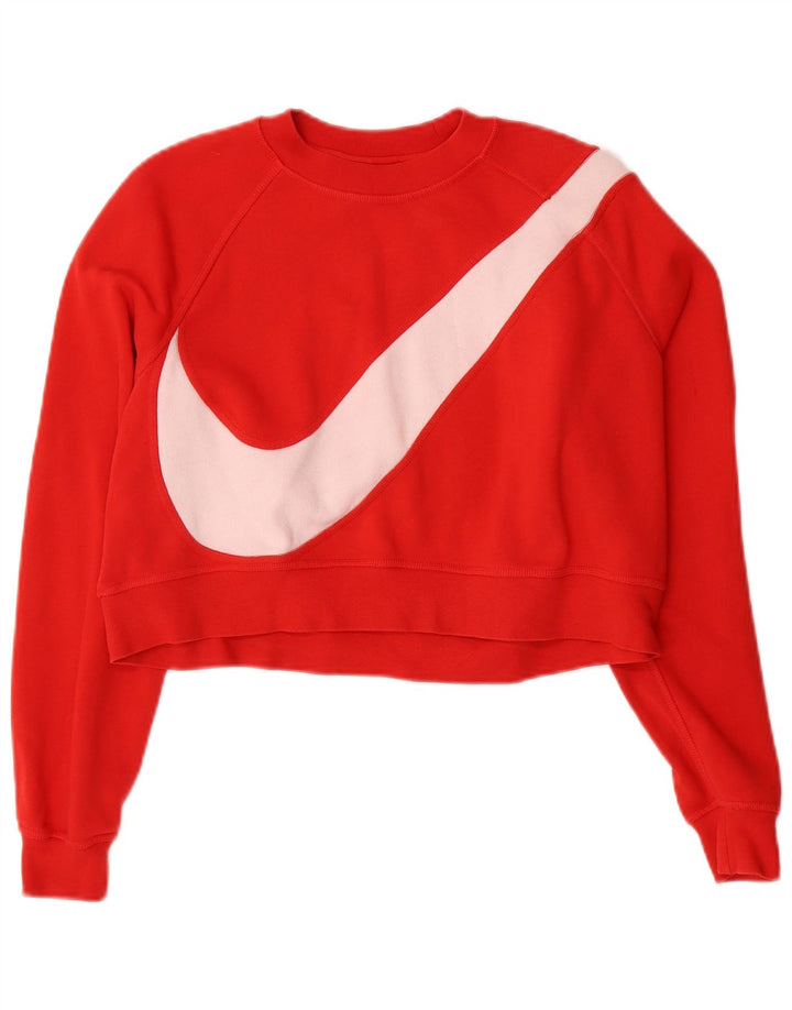 NIKE Womens Crop Graphic Sweatshirt Jumper UK 14 Medium Red Colourblock
