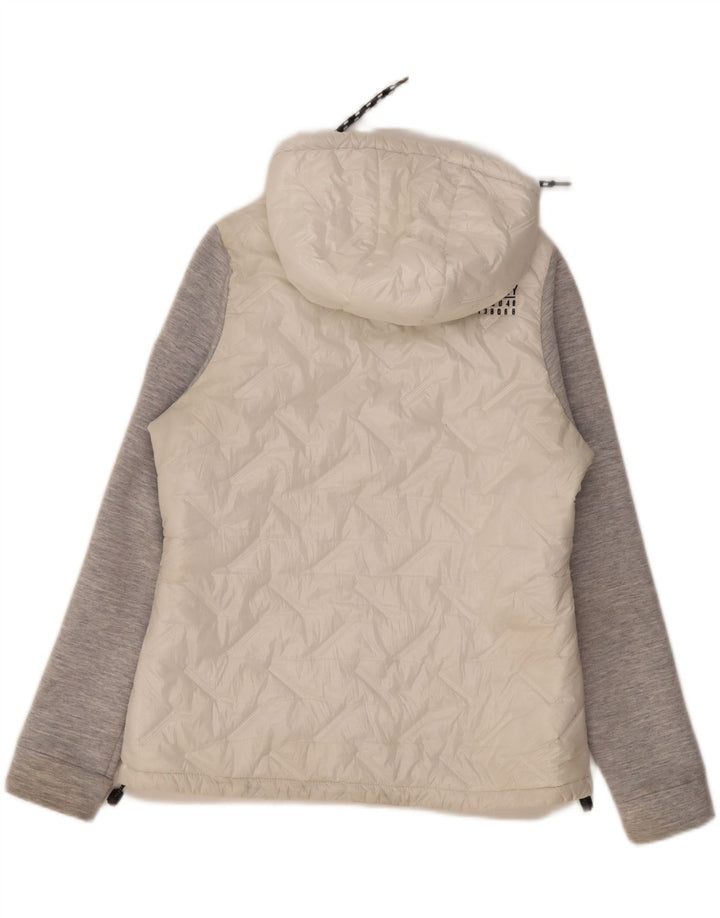 Superdry Womens Hooded Quilted Jacket UK 14 Large White Colourblock