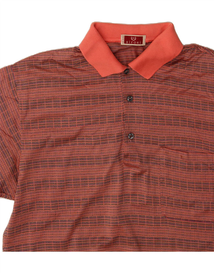 VINTAGE Mens Polo Shirt Large Maroon Striped Cotton Vintage Vintage and Second-Hand Vintage from Messina Hembry 