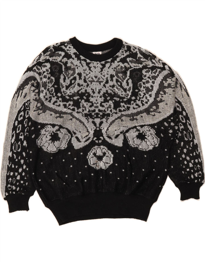 LUCIA Womens Abstract Pattern Crew Neck Jumper Sweater UK 20 2XL Black Vintage Lucia and Second-Hand Lucia from Messina Hembry 