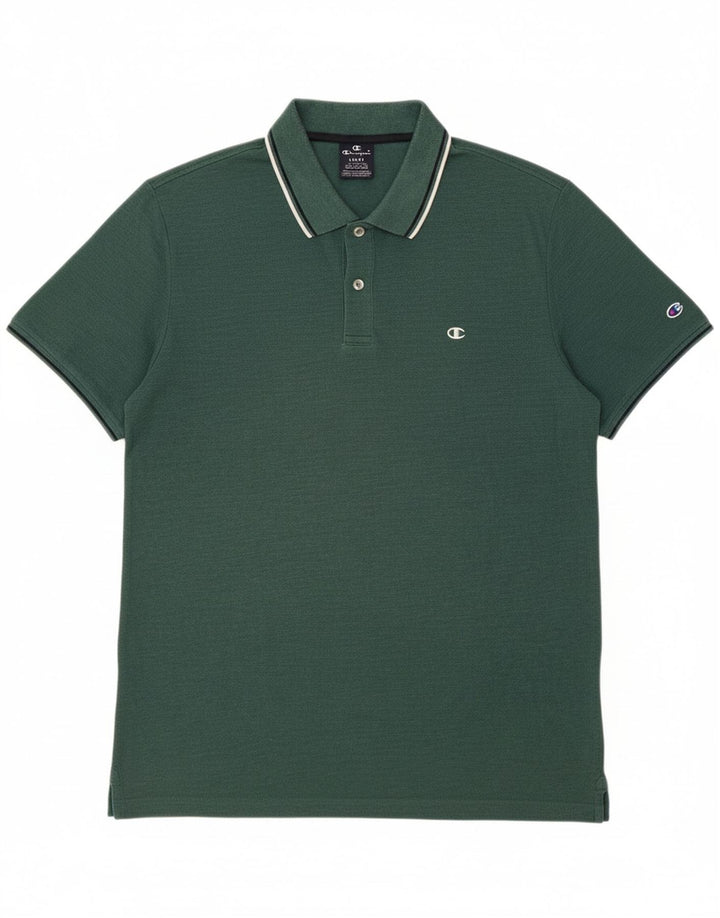 CHAMPION Mens Polo Shirt Large Green Cotton