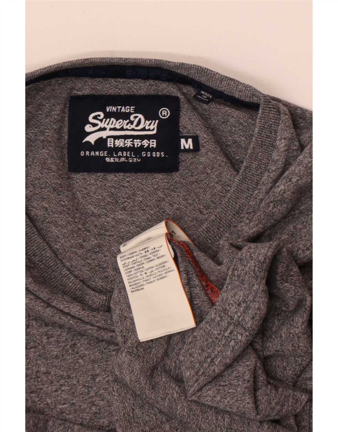 Top da uomo Superdry a maniche lunghe in cotone mélange grigio medio