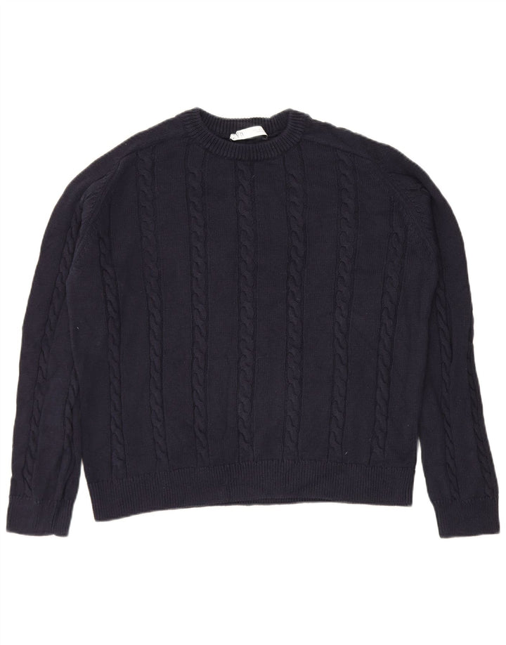 Zara Mens Crew Neck Jumper Sweater Small Navy Blue Cotton