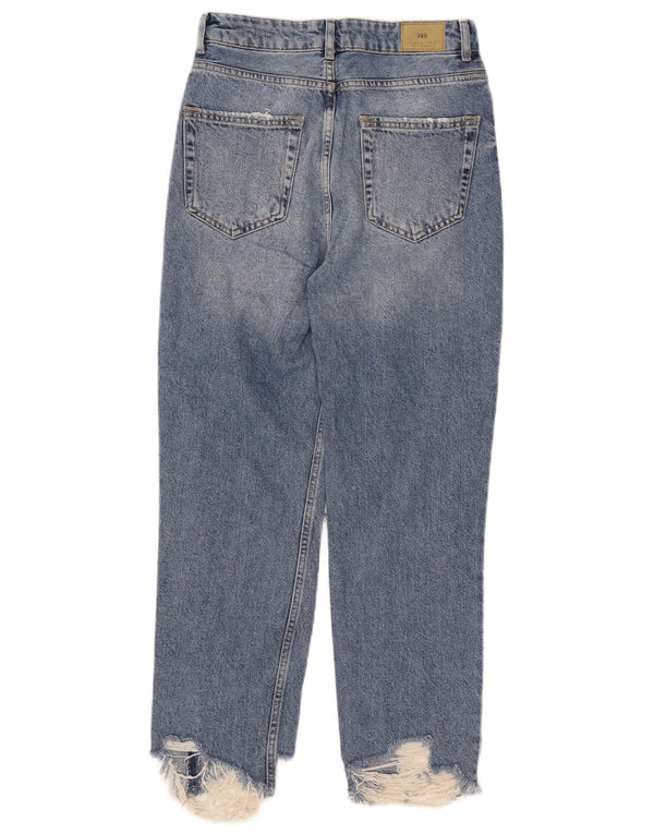Zara Damen Distressed Straight Jeans EU 36 XS W26 L26 Blau