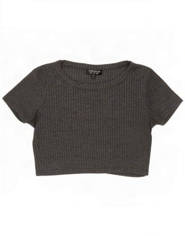 Topshop Womens Crop T-Shirt Top UK 6 XS Grey Polyester