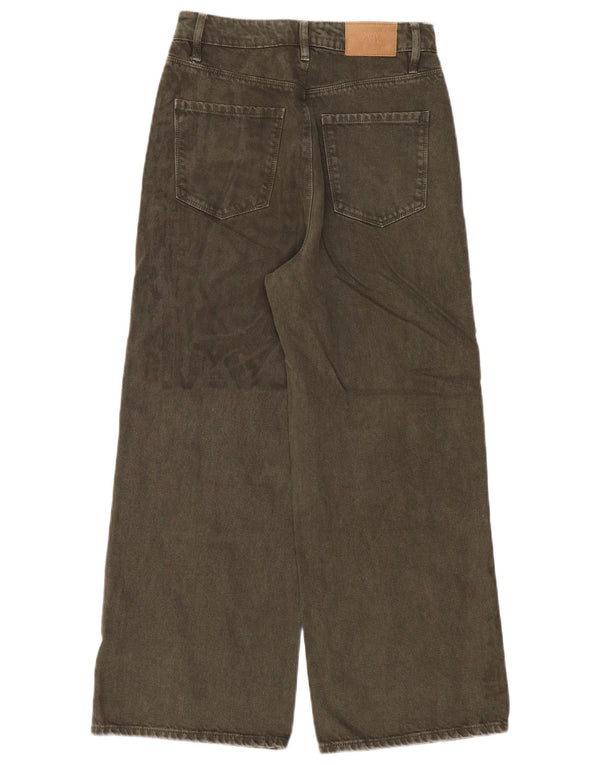 Zara Calça jeans feminina cintura alta com perna larga EU 36 XS W26 L27 Caqui