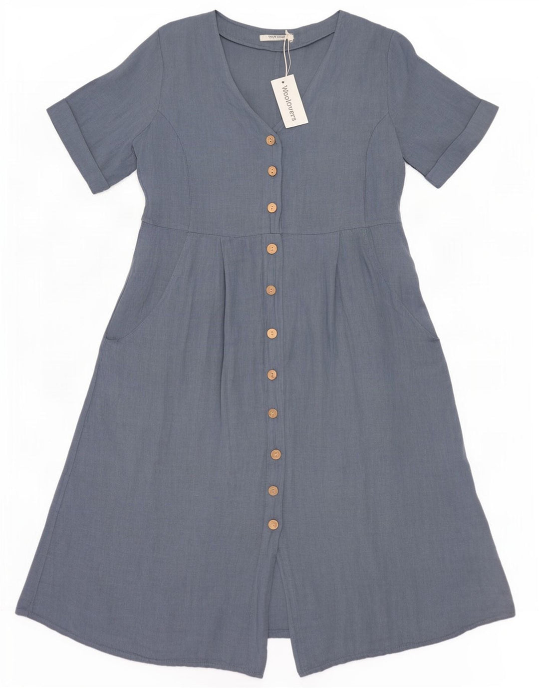 WoolOvers Womens A-Line Dress UK 14 Large Blue Linen