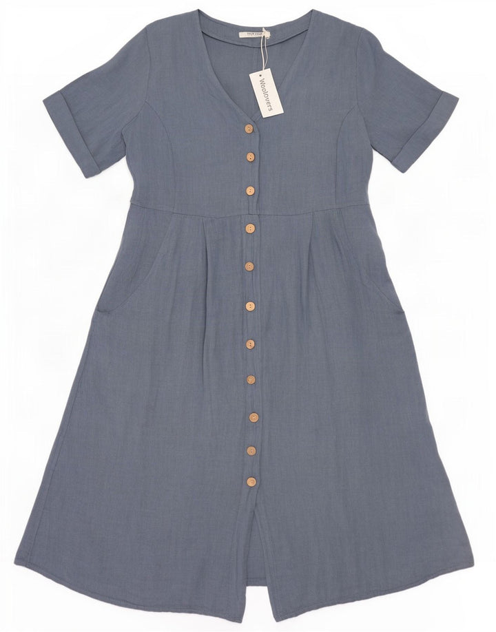 WoolOvers Womens A-Line Dress UK 14 Large Blue Linen