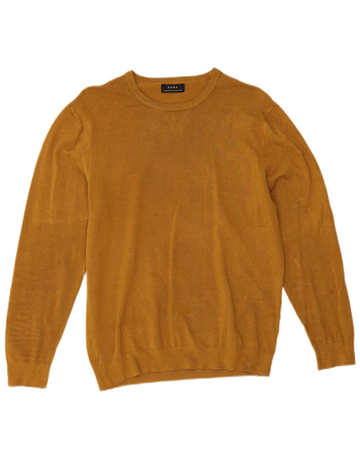 Zara Herre sweater med rund hals, medium gul viskose