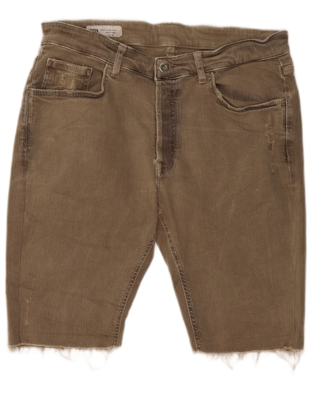 ZARA Mens Distressed Denim Shorts EU 46 XL W36  Khaki