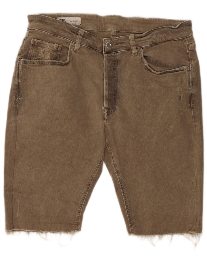 ZARA Mens Distressed Denim Shorts EU 46 XL W36  Khaki