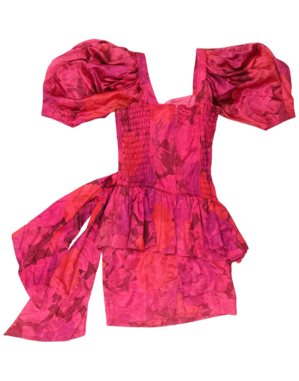 Vintage γυναικείο φόρεμα Peplum UK 10 Small Pink Floral Acetate