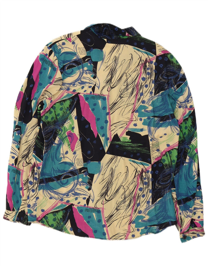 Vintage kvinders abstrakt mønster skjorte bluse UK 16 Large Multicolor