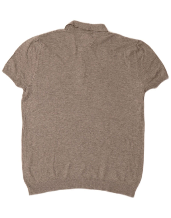 Zara Mens Short Sleeve Polo Neck Jumper Sweater Large Grey Viscose