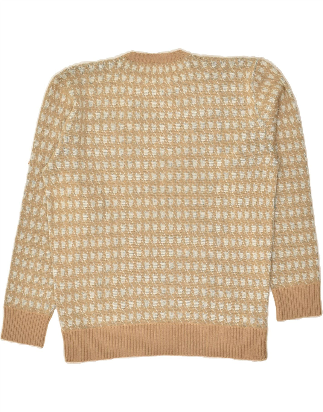VINTAGE Womens Abstract Pattern Crew Neck Jumper Sweater UK 16 Large Beige