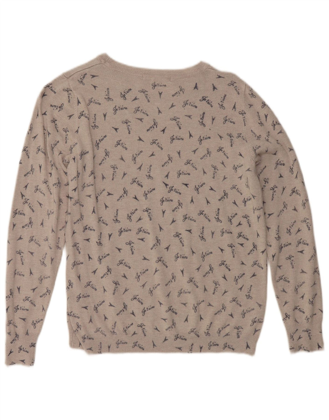 Marks & Spencer Womens Graphic Boat Neck Jumper Sweater UK 14 Medium Grey