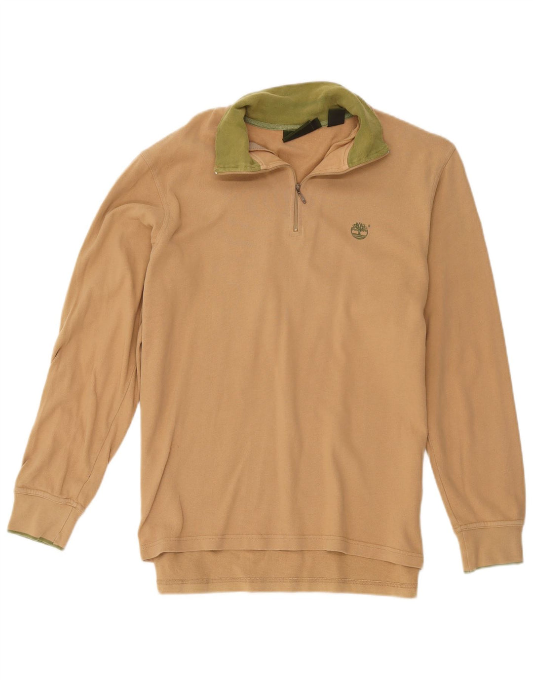Timberland Mens Zip Neck Sweatshirt Jumper Small Beige Cotton