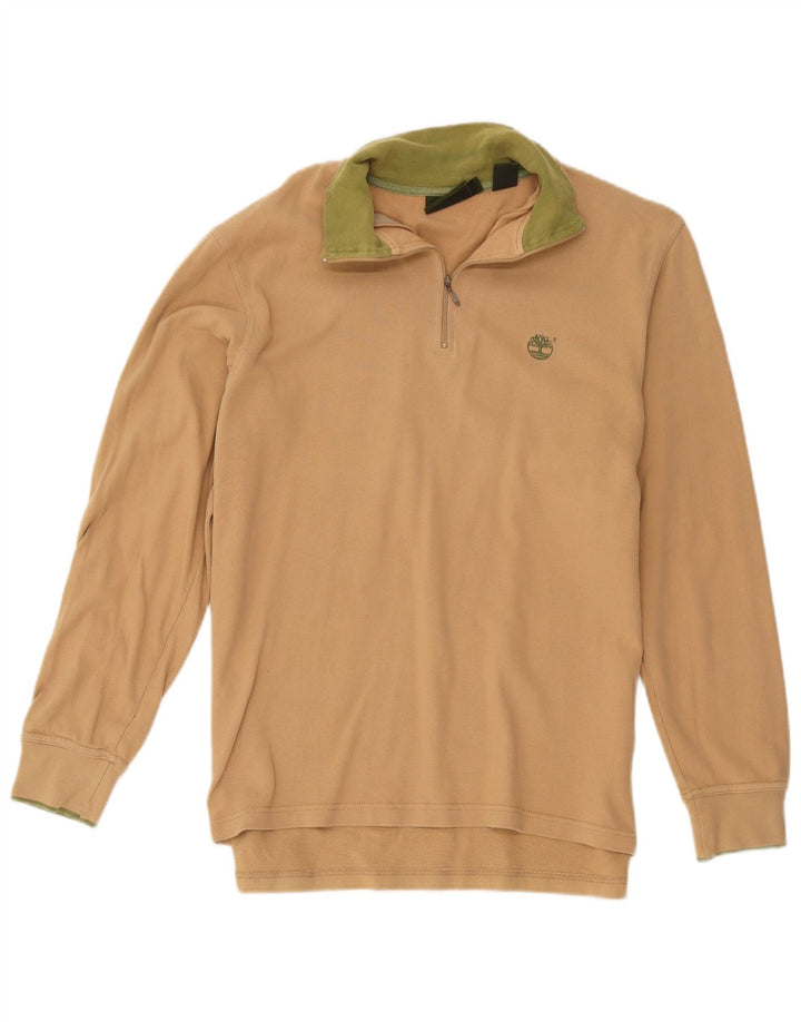 Timberland Mens Zip Neck Sweatshirt Jumper Small Beige Cotton