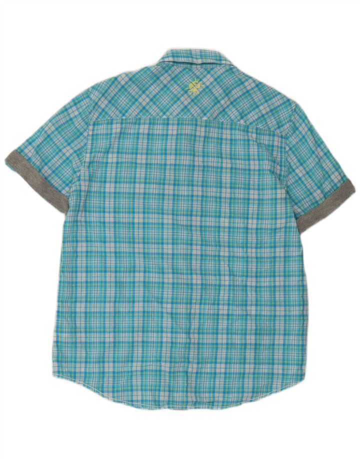 Puma Mens Short Sleeve Shirt Large Blue Check Cotton