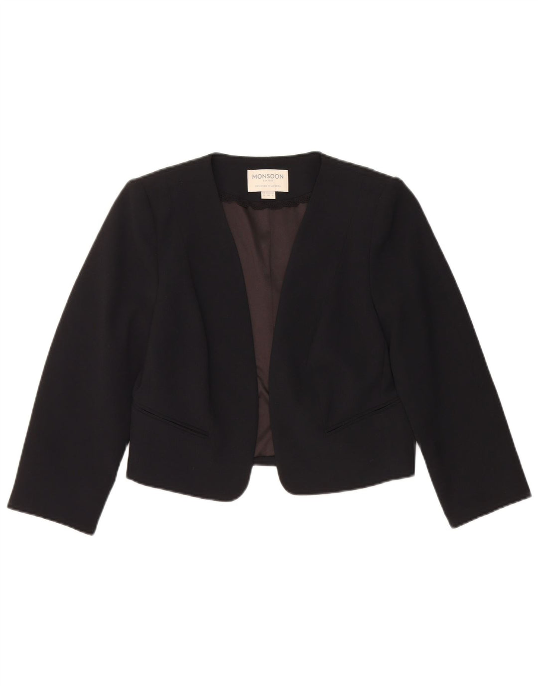 Monsoon Womens Crop Open Blazer Jacket UK 10 Small Black Polyester