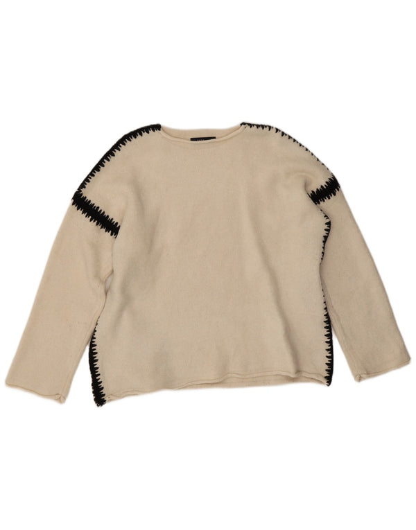 Zara Damen-Pullover mit U-Boot-Ausschnitt, UK 14, Mittelweiß, Farbblock