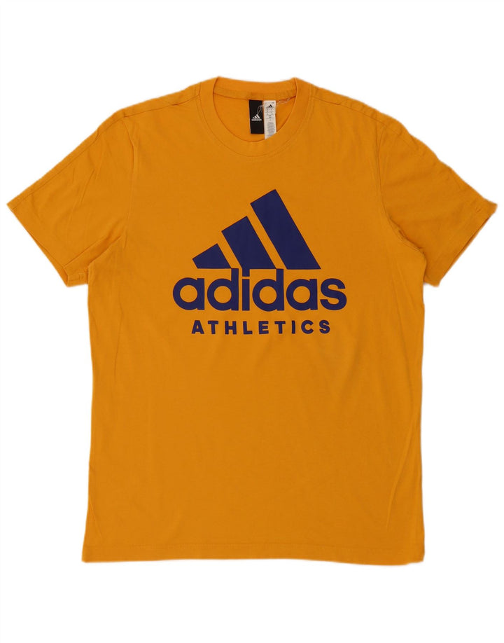 ADIDAS Mens Graphic T-Shirt Top Medium Yellow Cotton