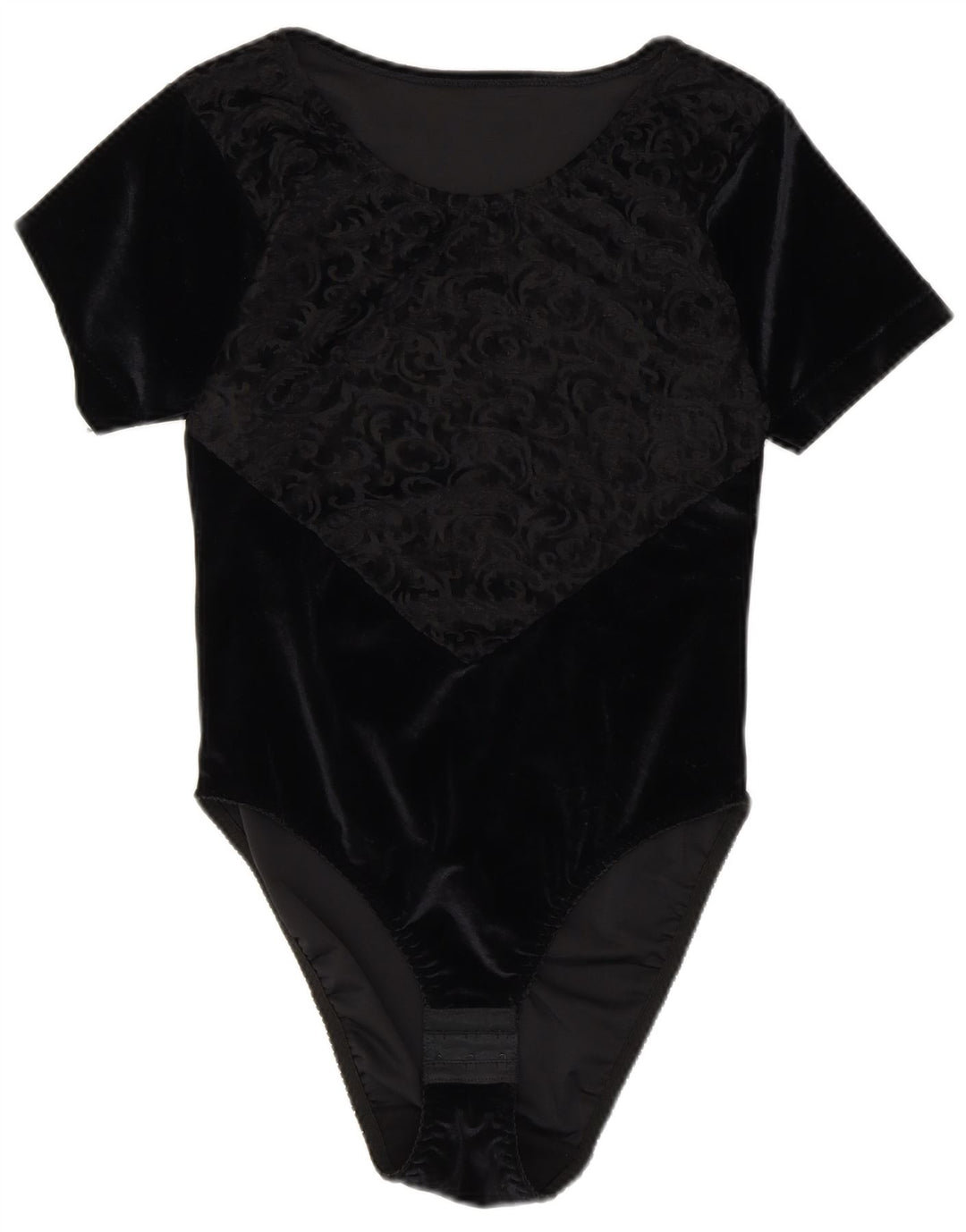 MICHELLE Womens Velvet Bodysuit UK 14 Medium Black Paisley Polyester