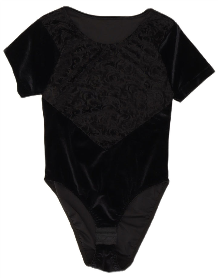 MICHELLE Womens Velvet Bodysuit UK 14 Medium Black Paisley Polyester