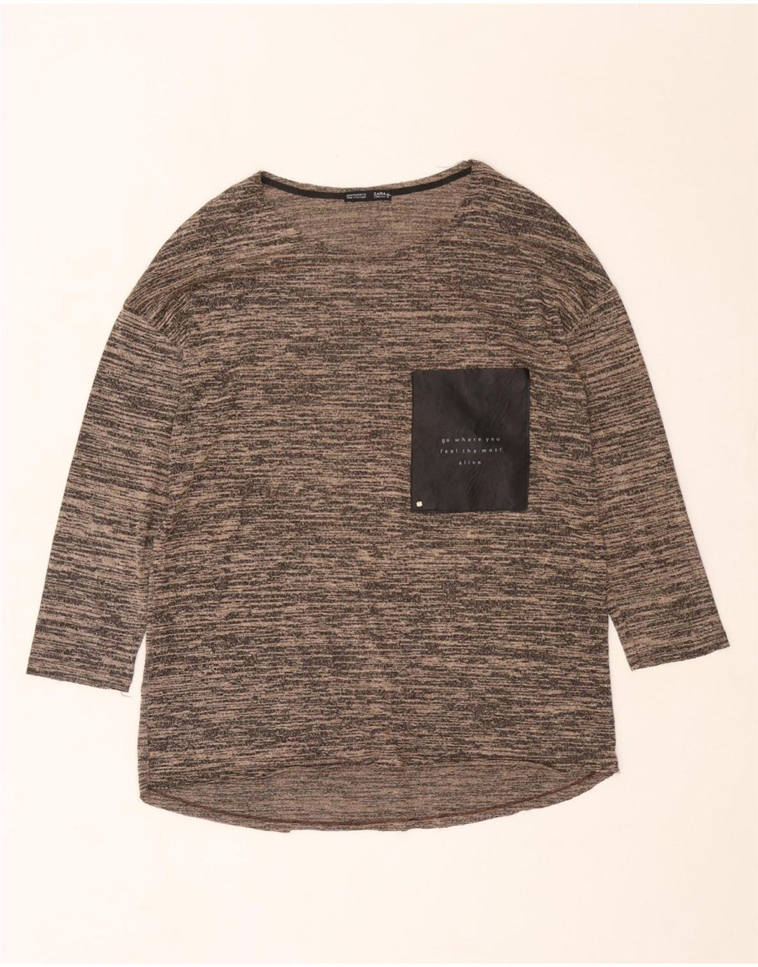 Zara Womens Top 3/4 Sleeve UK 12 Medium Brown Flecked