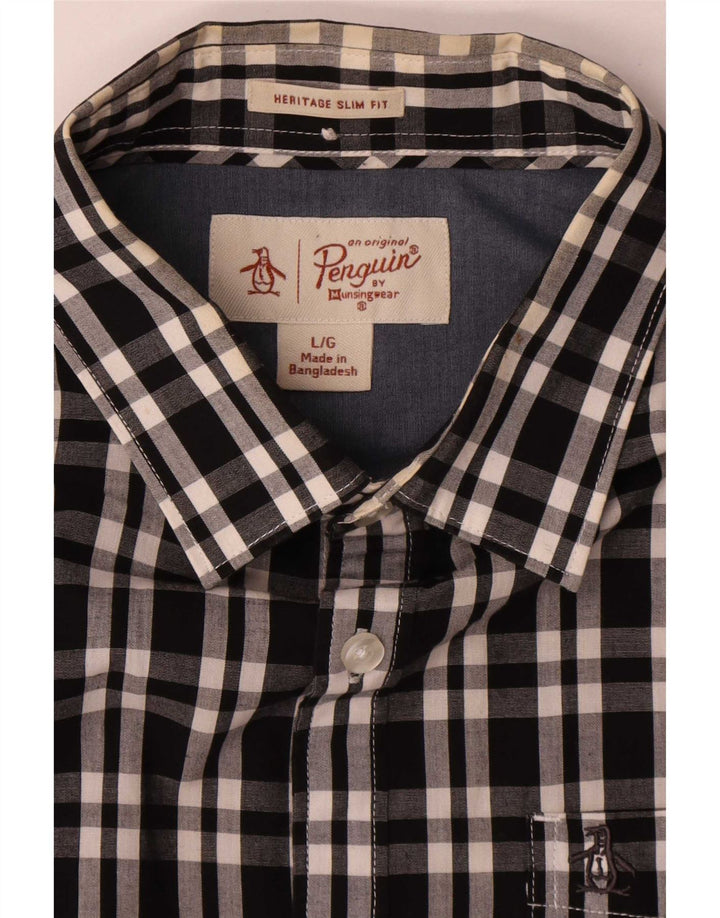 Camicia Penguin Heritage da uomo slim fit, grande cotone a quadri neri