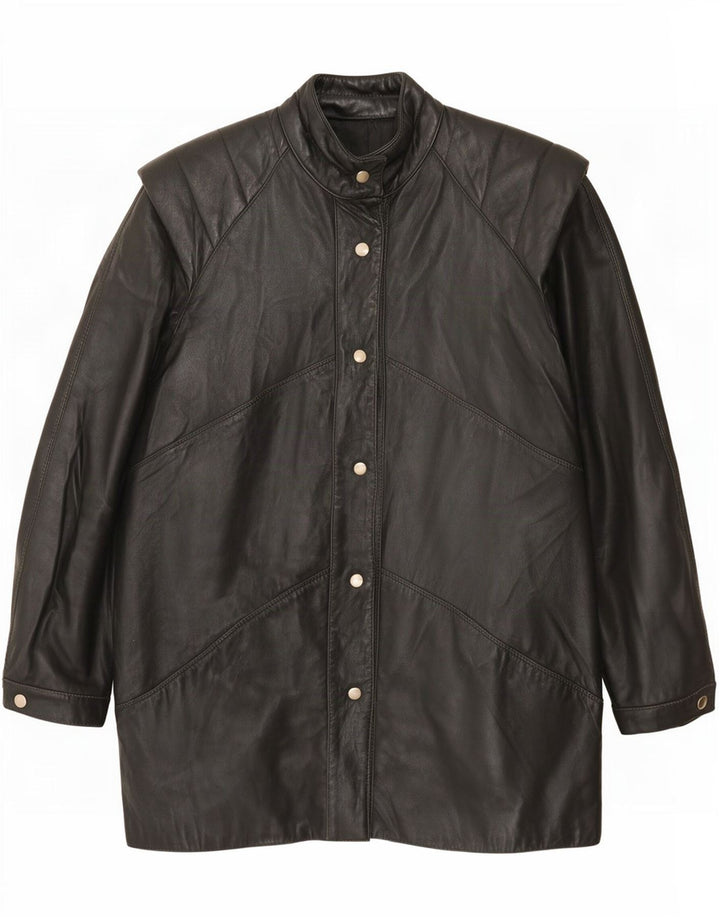 Vintage Womens Leather Coat IT 42 Medium Black