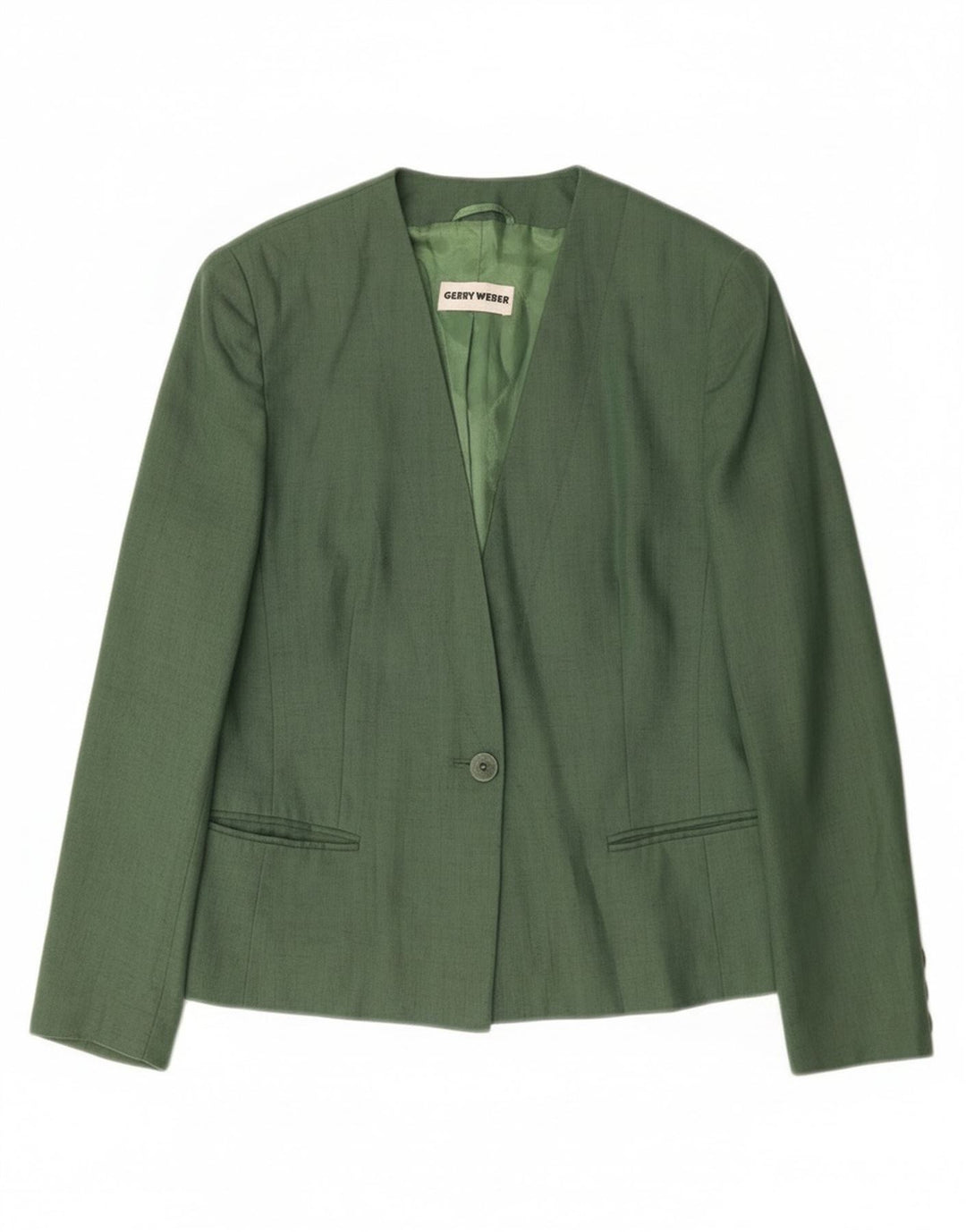 Gerry Weber Womens 1 Button Blazer Jacket EU 38 Medium Green Linen
