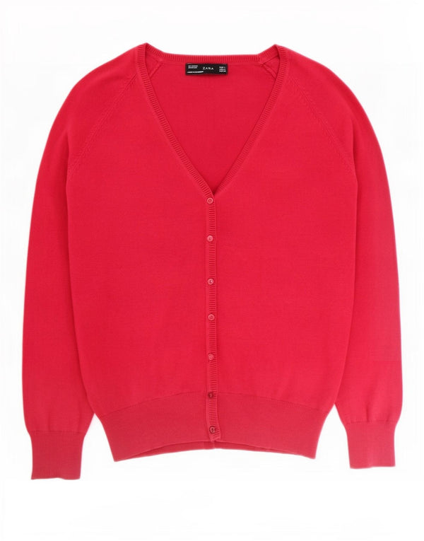 Zara Damen-Cardigan-Pullover UK 14 Große rosa Baumwolle
