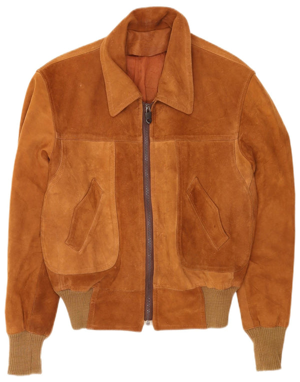 Jaqueta bomber masculina vintage de camurça UK 38 marrom médio