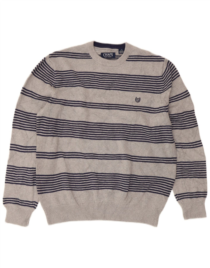 Chaps Mens Regular Fit Crew Neck Jumper Sweater Large Grey Striped Cotton