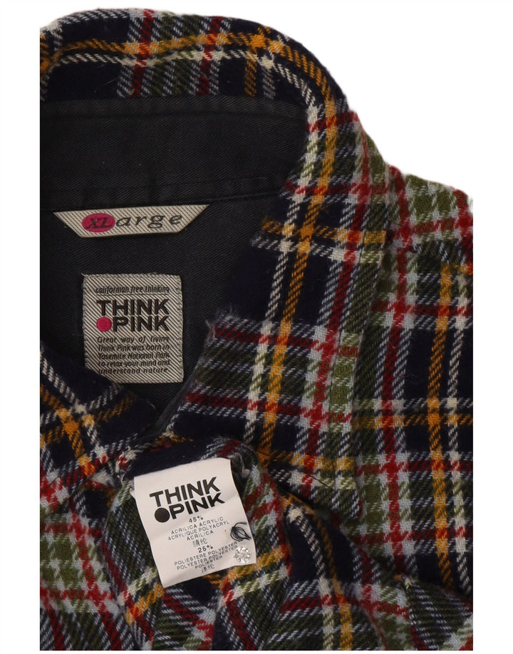 Think Pink Mens Overshirt Flannel Shirt XL Navy Blue Check Acrylic