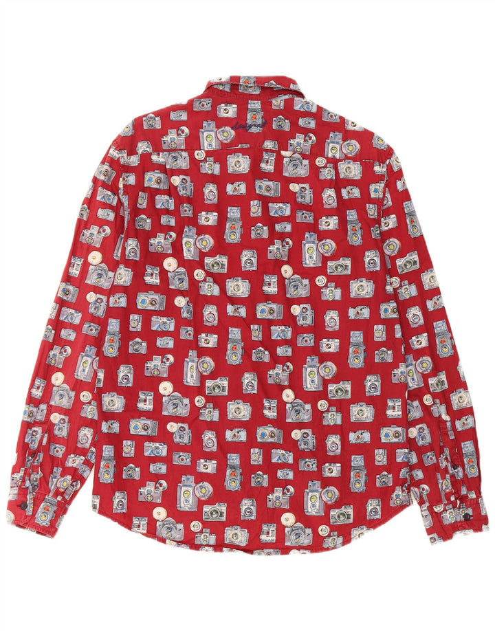 Desigual Mens Abstract Pattern Regular Fit Shirt Medium Burgundy Cotton