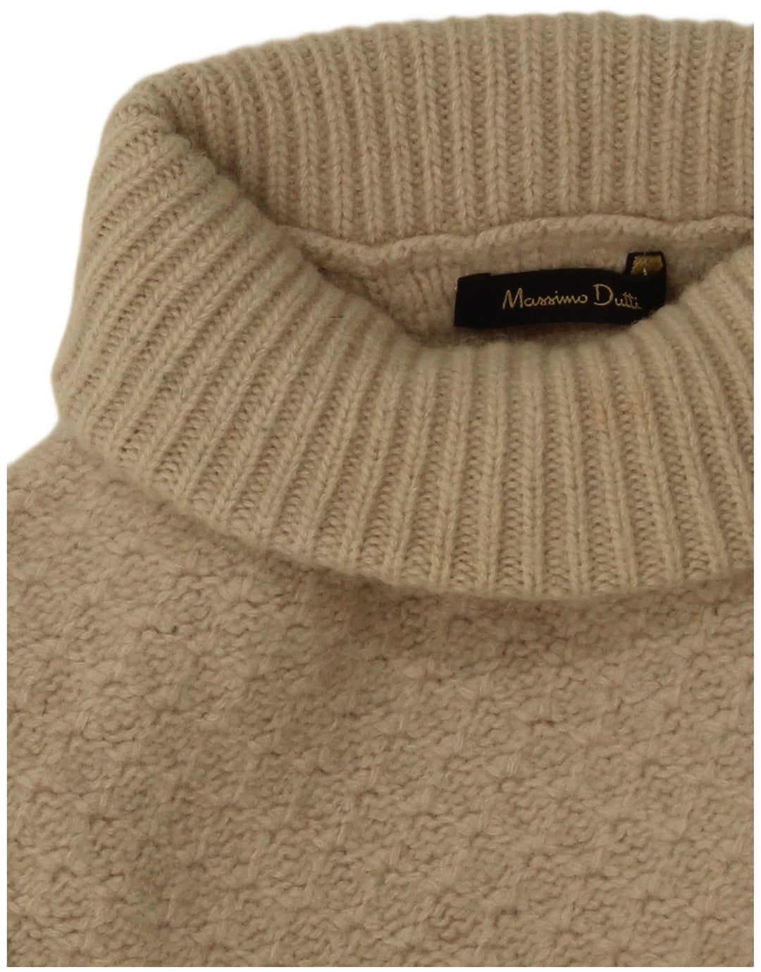 Massimo Dutti Womens Roll Neck Jumper Sweater UK 14 Large Beige Geometric