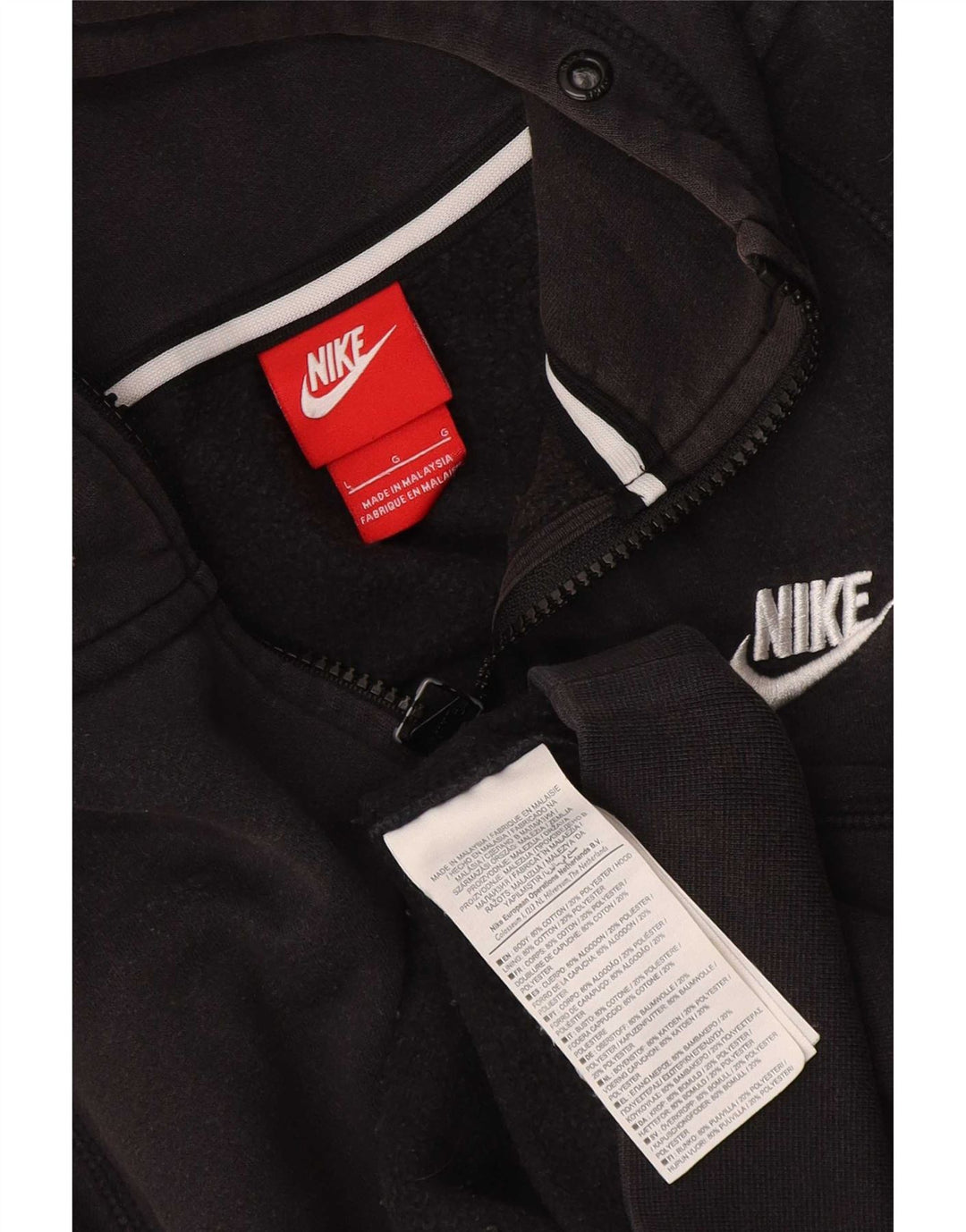 Nike Mens Zip Hoodie Sweater Large Black Cotton