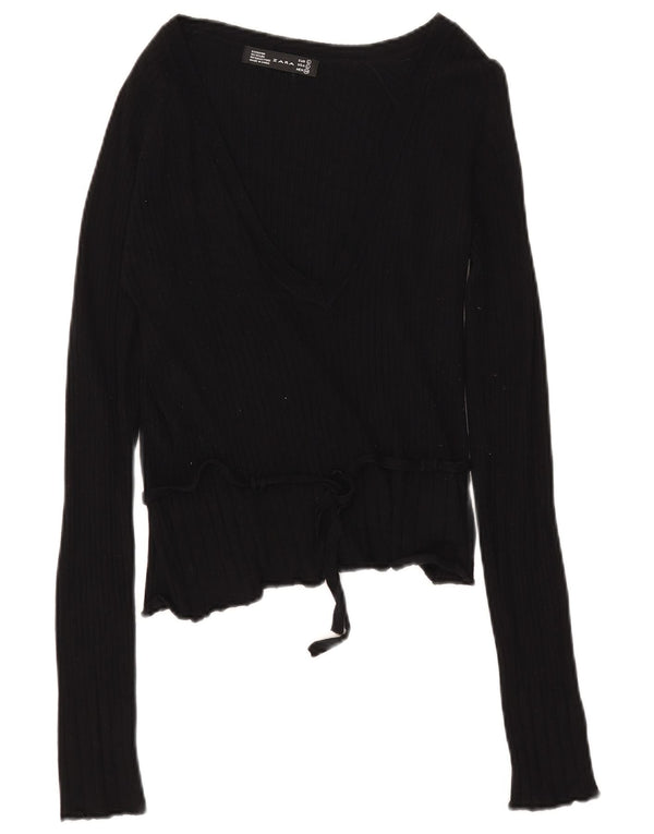Zara Womens Top Manches Longues UK 14 Large Rayonne Noire
