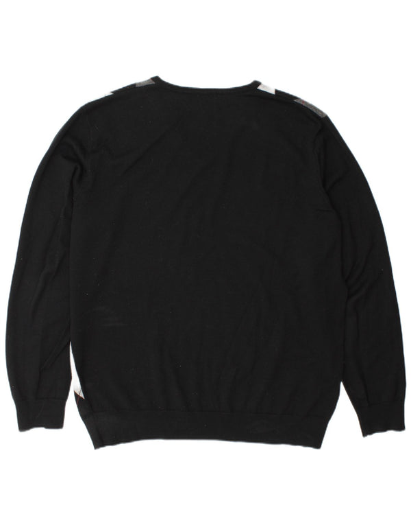 Męski sweter Fred Perry z dekoltem w kształcie litery V, XL, czarny Argyle/diamentowa wełna
