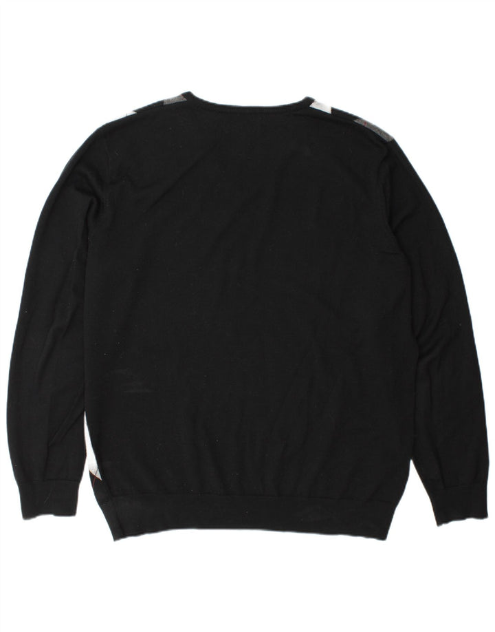 Maglione da uomo con scollo a V Fred Perry XL nero a rombi/lana diamante
