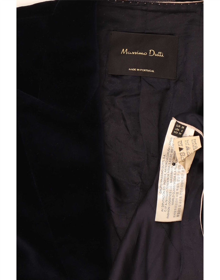 Massimo Dutti Womens 1 Button Velvet Blazer Jacket EU 38 Small Navy Blue