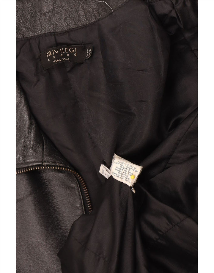Privilegi Womens Leather Crop Bomber Jacket IT 44 Medium Black Leather